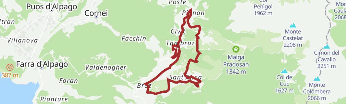 Route map: Fagheron Tour - Tambre d'Alpago